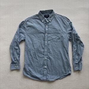 Nat Nast Men Large Shirt Long Sleeve Blue Plaid Button Down‎ 100% Cotton